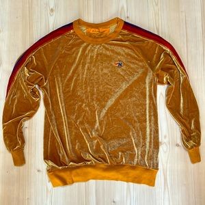 Aviator Nation Gold Velvet Sweatshirt with Red and Blue Stripes